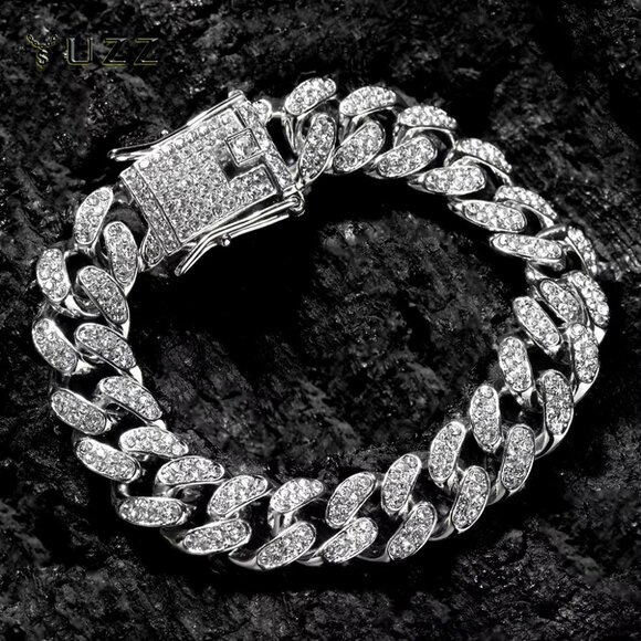 ⭐ Large Men's Cuban Link 8" Iced Out Diamond Bracelet 13mm Wide 18k White Gold ⭐ - Picture 3 of 7